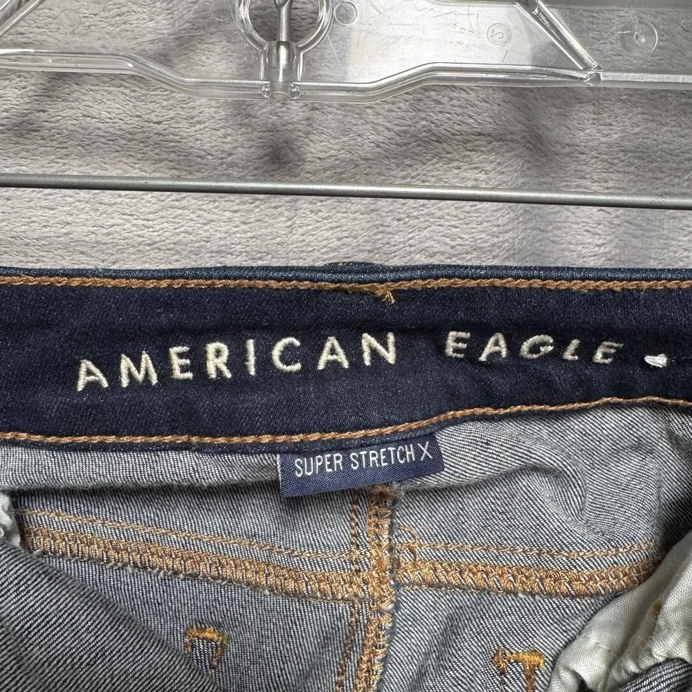 American Eagle Jeans Womens 4 X Short Dark Wash Super Stretch X Distressed‎